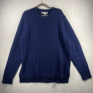 Outerknown Mens Navy Blue Cable Knit Wool Cotton Sweater Size XXL Fisherman